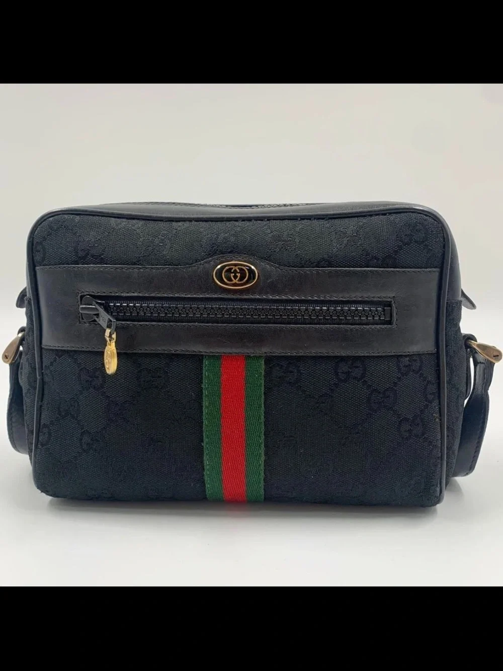 Gucci Black Signature Canvas Messenger with Green-Red Web